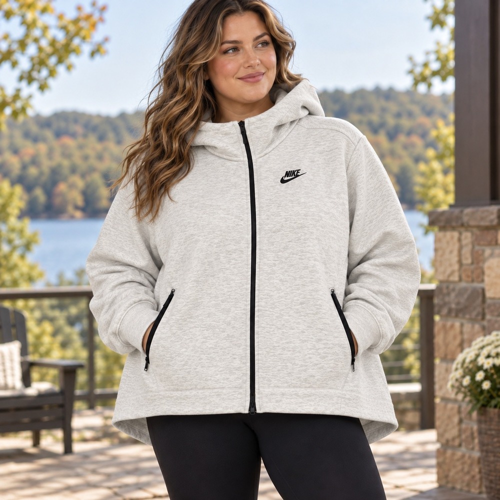 Nike Tech Fleece Hoodie Womens 1X Grey Excellent Full Zip Oversized FB8245-013